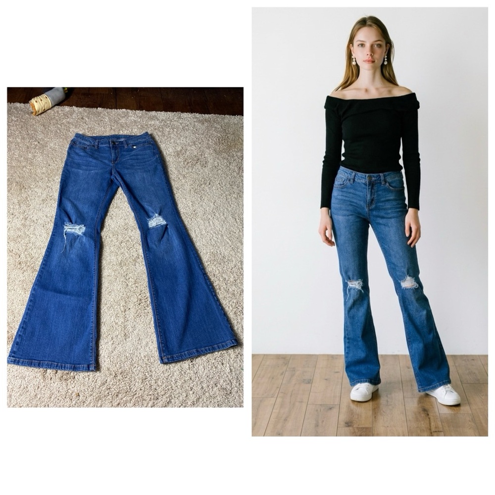 The Limited denim Women’s Sz 8 Blue Distressed high rise Flare Jeans